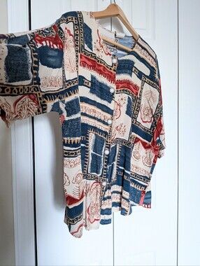 90s Soft Rayon Office Blouse. Made in Canada. Size Large.